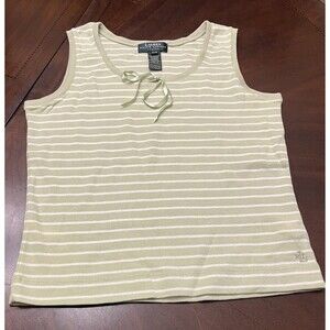 Lauren Ralph Lauren Petite Green & White Striped Sleeveless Tank Top Size P/S